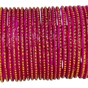 RIJB Trendy Glass Rainbow Zari Doted Glossy Bangles Set