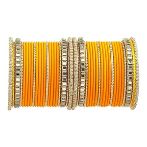 HERVERSE Metal Gold Plated Combo Of Pearl and Velvet Bangle for Women and Girls BL B CVB-18 Turmeric 2.4