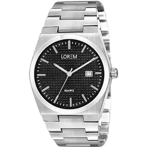 LOREM Stainless Steel Men's Lr158 Analog Watch - Classic Black Dial With Date Function