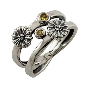 FOURSEVEN Jewellery Les Fleurs Twin Daisy Ring with Swarovski Crystals 925 Sterling Silver Ring for Women and Girls Size 16 Valentines Day Gifts