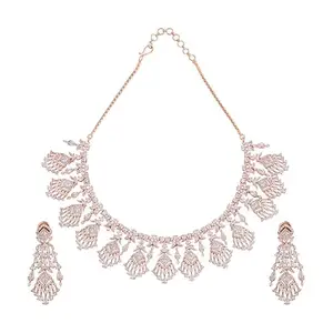 Kushal's Fashion Jewellery White Rose Gold Plated Zircon Necklace Set - 411048