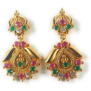 AFJ GOLD One Gram Gold Plated Copper Stone Earring for Women ( Multicolour)