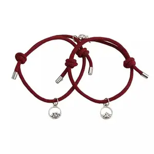 VIEN 2Pcs Couple Bracelet for Women Love Friendship Rope Braided Distance Bangle Magnetic Bracelets Paired Jewelry Lover Men Bracelet