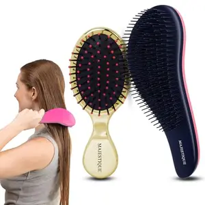 Majestique Mini Detangler Hair Brush – Travel-Friendly Pocket Hair Brush for Women, Men & Kids – Soft Nylon Bristles with Ball Tips for Painless Detangling – Compact Styling Brush for All Hair Types (Multicolor)