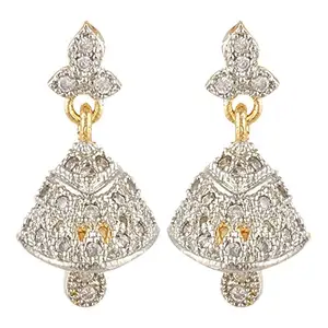 SKN Silver and Golden American Diamond Alloy Dangle & Drop Jhumki Earring for Women & Girls (SKN-3248)
