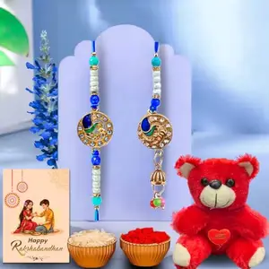 DIKANG Premium Rakhi Set for Brother and Bhabhi with Mini Teddy Bear Soft Toy | Matching Rakhi Set for Bhai with Roli Chawal Tilak Set - LUMBA-3