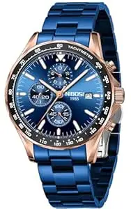 NIBOSI Men's Luxury Chronograph Waterproof Military Quartz Wristwatch - Stainless Steel Band - Birthday or Rakhi Gift