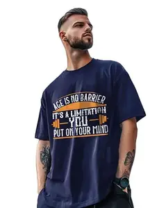 AUSK Men Oversized T-Shirt with Drop Shoulder Loose Fit Tshirt Navy Blue