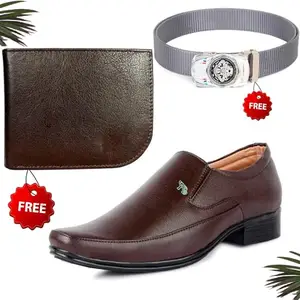 Vitoria Men's Relaxed PU Formal/Party Shoes | Shoes Combo with Free Wallet & Belt | Stylish & Comfortable | Ideal for Office, Casual Outings, Parties (3861_TCC-BR-2006) (Multicolor)(Size: 6UK)