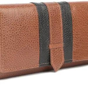 REEDOM FASHION Genuine Leather Women Evening/Party, Travel, Ethnic, Casual, Trendy, Formal Tan Genuine Leather Wallet (4 Card Slots) (Black Tan) (RF4611)