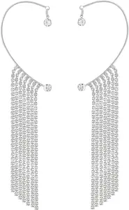 Arzonai Dangler Sparkling Diamond Tassel Earrings Chain Earcuffs for women and Girls (Left+ Right) 2pcs/Set FOR WOMEN AND GIRLS (Silver)