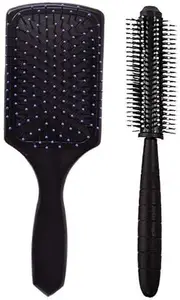 BRO FLAME Hair Brush for Women & Men |Brush for Hair Large Hairbrush for Women (Sasta flat comb+round comb(black))