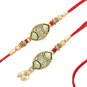 Floweraura Premium Handcrafted Charming Ornate Leaf & Pearl Bhaiya Bhabhi Rakhi With Roli Pack For Raksha Bandhan Celebration- Rakhi For Bhai, Bhaiya, Bhabhi, Sister-In-Law & Raksha Bandhan Gift