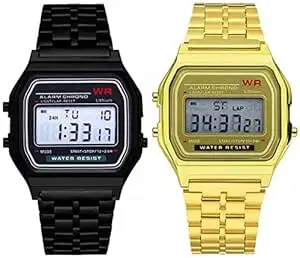 Acnos Brand 2 Combo Digital 4 Colours Vintage Square Dial Unisex Water Resist Watch for Men Women Pack of 2 (WR70)