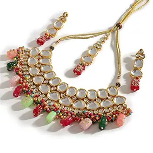 SOHI Gold Plated Kundan Necklace Set for Women, Multicolour jewellery set for women, choker necklace, Pack of 4, gold plated jewellery set for women, Traditional jewellery, Alloy |2202