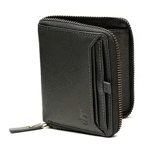 LOUIS STITCH Men's Koala Grey Italian Saffiano Leather Wallet RFID Blocking Card Holder Zip Protection Multiple Slots Handcrafted Premium Wallets for Men Boys (Goel)