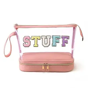 Double Pocket Transparent Travel Pouch, Up & Down Compartments, Easy to Carry