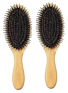 WeTest Upgraded Natural Boar Bristle Hair Brush - Wooden Bamboo Hair Brush for Thick Hair & Anti Static Detangling Reducing Hair Breakage(2 Pack)