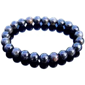 RRJEWELZ Natural Astrophyllite Round Shape Smooth Cut 8mm Beads 7.5 inch Stretchable Bracelet for Healing, Meditation, Prosperity, Good Luck | STBR_00998
