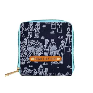 Funk For Hire Women Printed Navy Blue Cotton Canvas Square Wallet