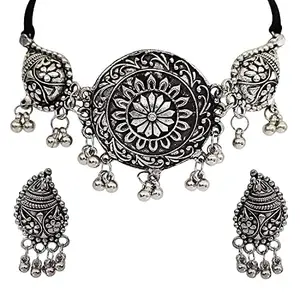 Ziyans Fashion Traditional Latest Fashion Antique Latest Stylish Oxidised Silver Necklace Jewellery Set for Women Style Fusion Jewellery