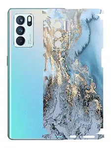 AtOdds - Oppo Reno 6 Pro Mobile Back Skin Rear Screen Guard Protector Film Wrap with Camera Protector (Coverage - Back+Camera+Sides) (Blue Marble)