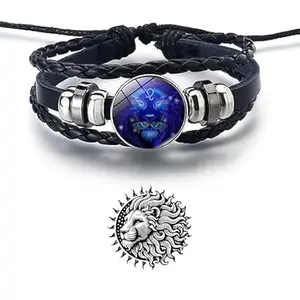 RHYTHM : - Lion '' सिंह राशि '' 12 New Constellation Bracelet Zodiac Signs Guardian Fluorescent Woven Leather Bracelet for Women & Men, All age Jewelry Gifts For Unisex-86