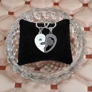 Shobhram I Love You Broken Heart Couple For Lovers Jewelry Silver, Blue Stainless Steel Pendant Necklace Chain For Men And Women