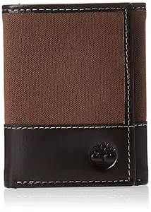 Timberland Men's Canvas & Leather Trifold Wallet, Dark Earth, One Size