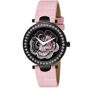 J JAMVAI Speedmaster Analog Women's Watch (Black) Dial Pink Quartz Colored Strap (MT-301-1_Pink)