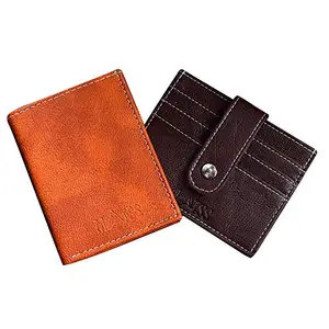 MATSS Orange & Brown Artificial Leather Combo Card Holder||Card Case ||ATM Card Holder for Men & Women (Pack of of 2)