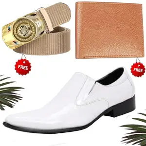 Stylish Trendy Formal Shoes/Party Shoes/Shoes Combo with Free Wallet & Belt for Men and Boys (BAZAAR6524_RT-Tan-401) Multicolor