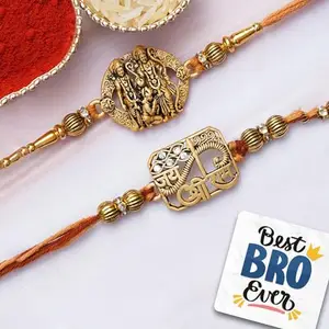 eCraftIndia Set of 2 Jai Shri Ram, Lord Ram Laxman Hanuman Religious Rakhis, Best Bro Ever Fridge Magnet with Roli Chawal Pack - Rakhis for Brother, Bhabhi, Kids