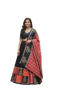 Women Cotton Silk Printed With Real Mirror Work Lehenga Choli For Women with Dupatta Set Semi-stitched Lehenga || Free Size Available