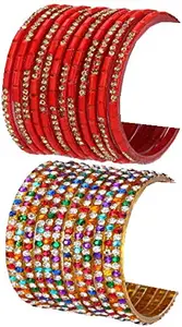 Colorful Glass Bangles/Kada Set Combo Ornamented with Colourful Chips & Beads_Bridal1670 (AkBang2-ASG1.c_bang)