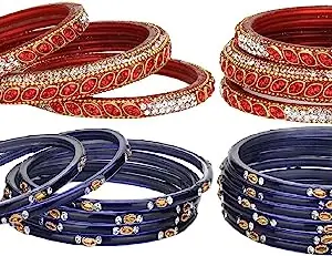 AFAST Combo Of Party & Wedding Colorful Glass Bangle/Kada, Pack Of 18, Red,Blue