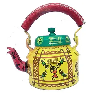 iHandikart Hand Painted Designer Aluminium Kettle for Tea/Coffee, Home Décor& Gift Purpose. Capacity 1 L, Size 8.5
