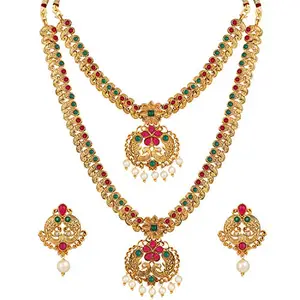 Shining Diva Fashion Latest Combo Design Pearl Necklace Set for Women Traditional Gold Plated Jewellery Set for Women (Multicolor) (10595s)