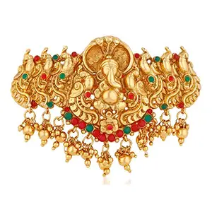 APARA Semi Bridal Traditional Gold Plated Hair Clip Buckle Pearl Drop Jewellery Set for Women