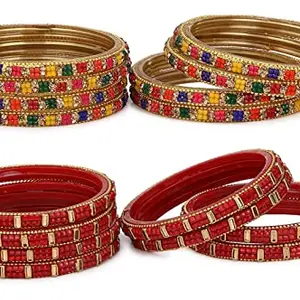 Colorful Glass Bangles/Kada Set Combo Ornamented With Colourful Chips & Beads_D164 (AkBang2-BN1.d_bang)