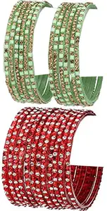 Colorful Glass Bangle/Kada Set Combo Ornamented With Colourful Chips & Beads_G953 (AkBang2-AJD1.a_bang)