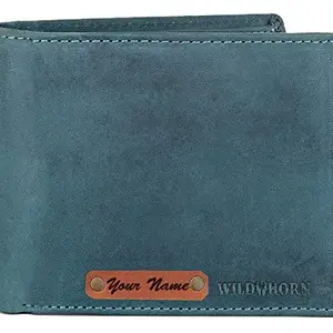 WildHorn Customizable Leather Wallet for Gifting | Engrave with Your Name,Company Name or Initials (Blue Hunter 1)