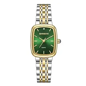 Giordano Analog Quartz Watch for Women with Rectangular Dial, Blue Crown, Silver & Gold Stainless Steel Strap - GZ-60150