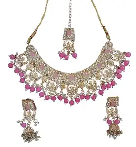 ONLINE JMS Latest Stylish Fancy Choker Traditional Pearl Necklace Jewellery Set for Women Pink