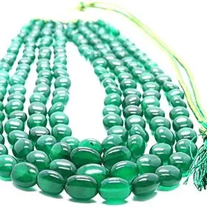 Beautiful 4 Strand AAA Natural Emerald Quartz Smooth Oval Beads Necklace, 6x8 MM Gemstone Beads, 16-19 Inch Necklace