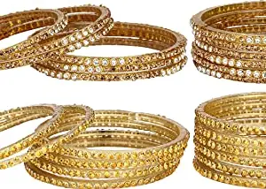 Colorful Glass Bangles/Kada Set Combo Ornamented With Colourful Chips & Beads_D435 (AkBang2-EA1.c_bang)