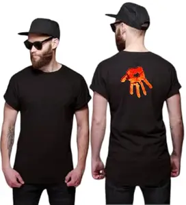 Unisex Cotton Pushapaa Brand Hand Movie Printed Black T-Shirt (in, Numeric, 44, Black), Regular Fit