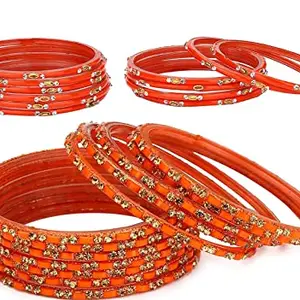 Colorful Glass Bangles/Kada Set Combo Ornamented With Colourful Chips & Beads_D1472 (AkBang2-NS1.d_bang)