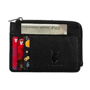 PZMO VENARDO Mens Leather Slim Pocket Zipper Chain Wallet, Minimalist Thin Front Zipper Pocket Leather Credit Card Holder with RFID Blocking for Work Travel