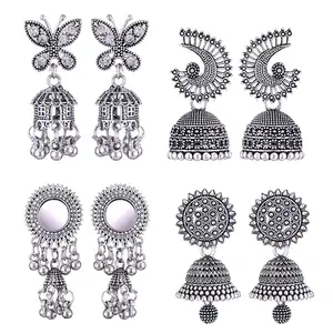 MEENAZ Earrings for women fashion jhumka oxidised Silver Earrings for women Combo chandbali pearl stylish Butterfly jhumkas traditional Jhumki Peacock Earrings For girls South Temple Ear Rings -M600